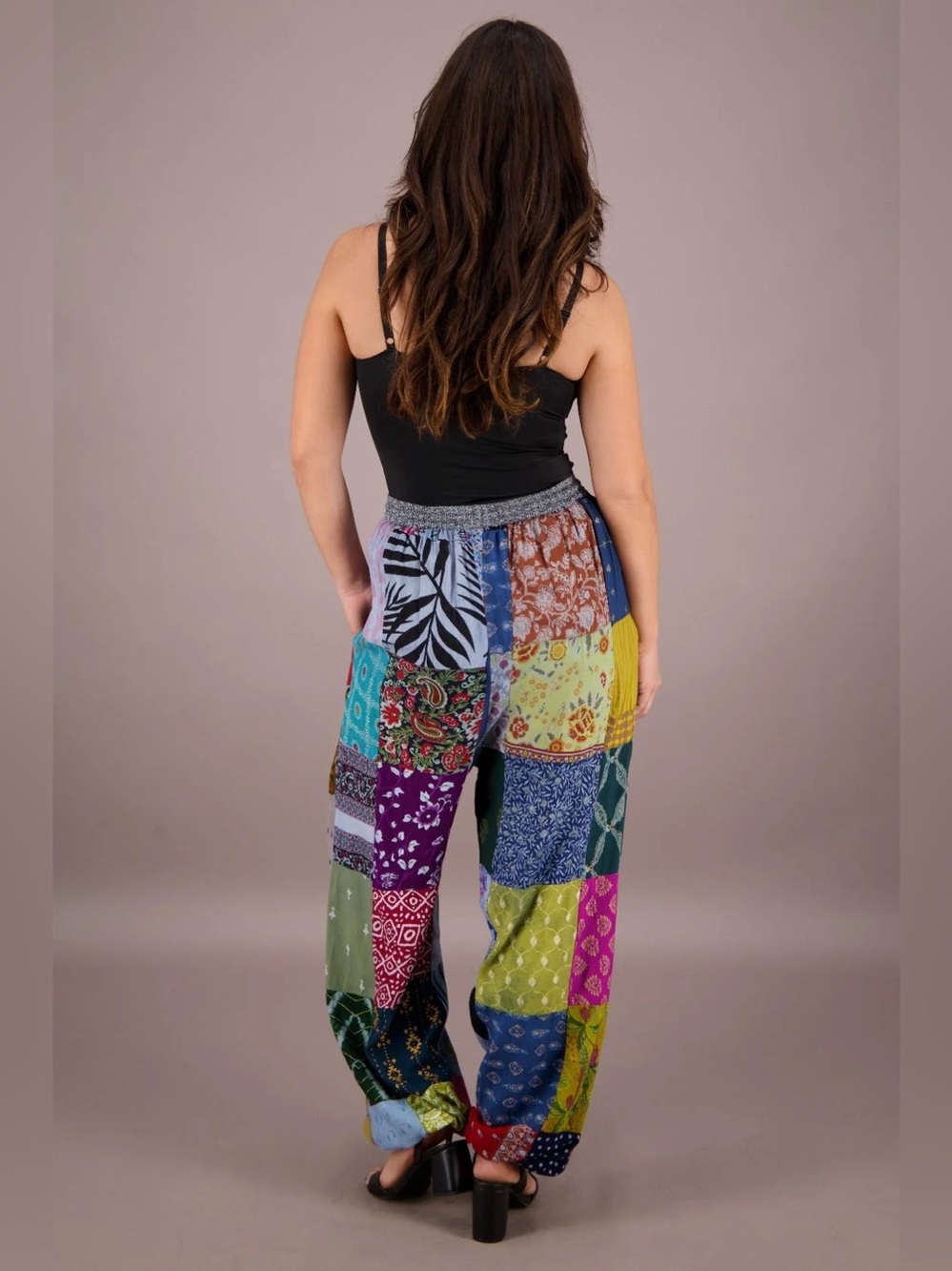 NWT O/S Advance Apparels Colorful Patchwork Straight-Leg Pants